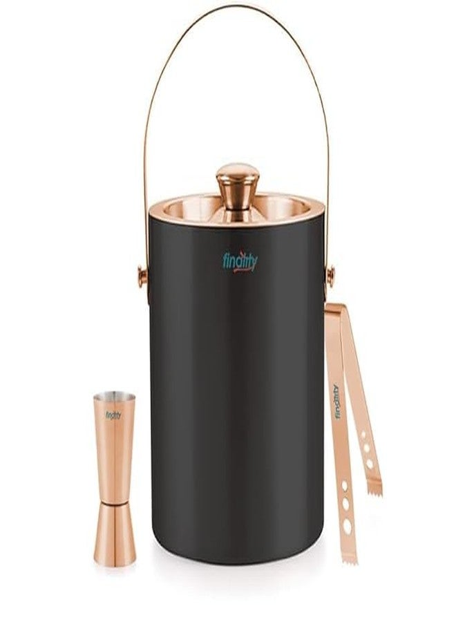 finality Stainless Steel Copper with Black Double Walled Ice Bucket with Lid[1 Liter] Keeps Ice Cold for 6 h|Great bar Tools for Home bar,Mini bar,Wine (with Copper Tong & Copper V Peg Measure) - Image 1